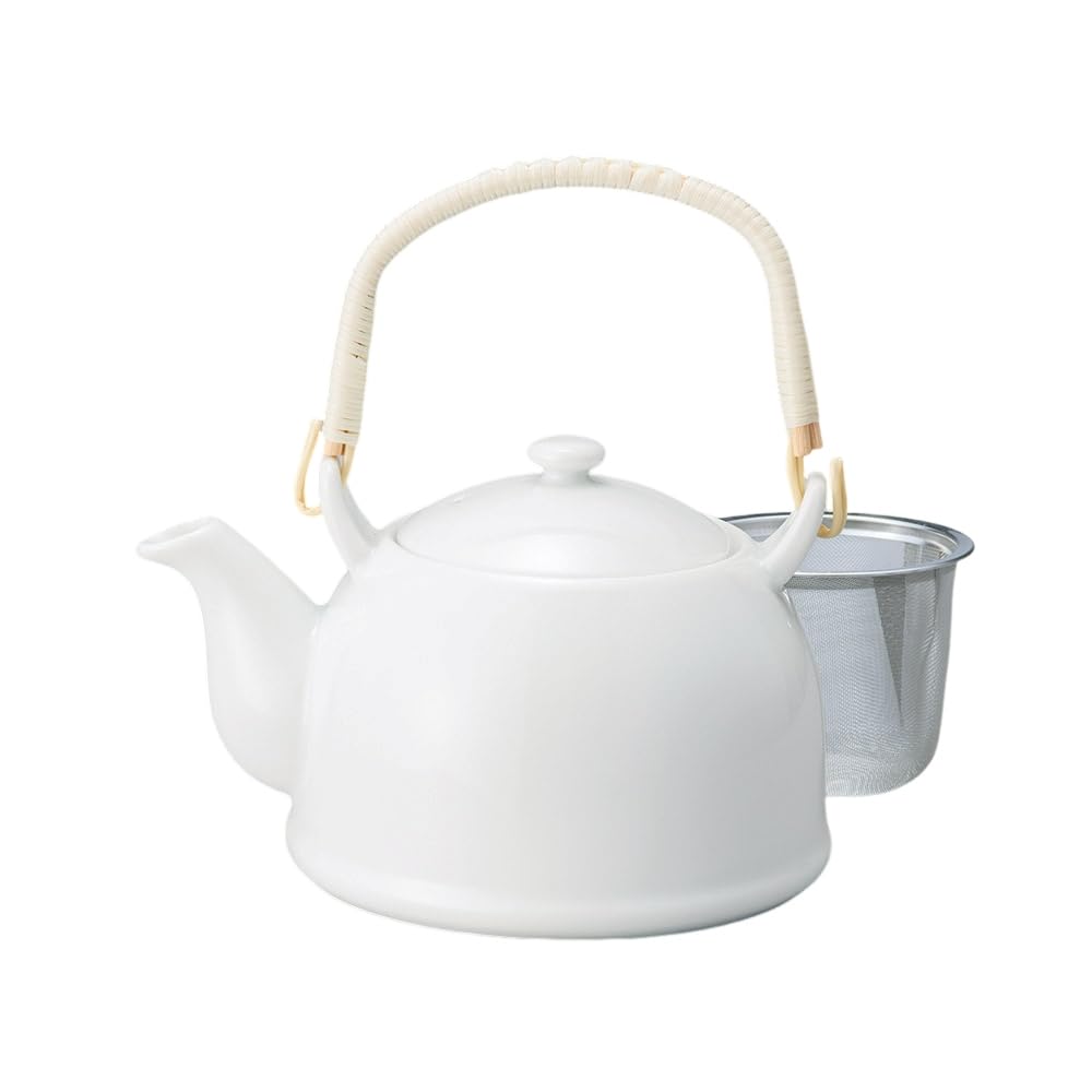 

Ale-net Teapot, Teapot, 15.6 x 12.4 cm, 1980cc, White Porcelain, No. 8, with Stainless Steel Tea Strainer, Mino Ware, Made in Japan, Stylish