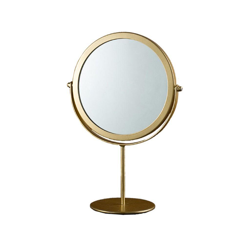 Metal Makeup Mirror with Stand Round Dressing Mirror Retro Desktop Mirror  Bedroom