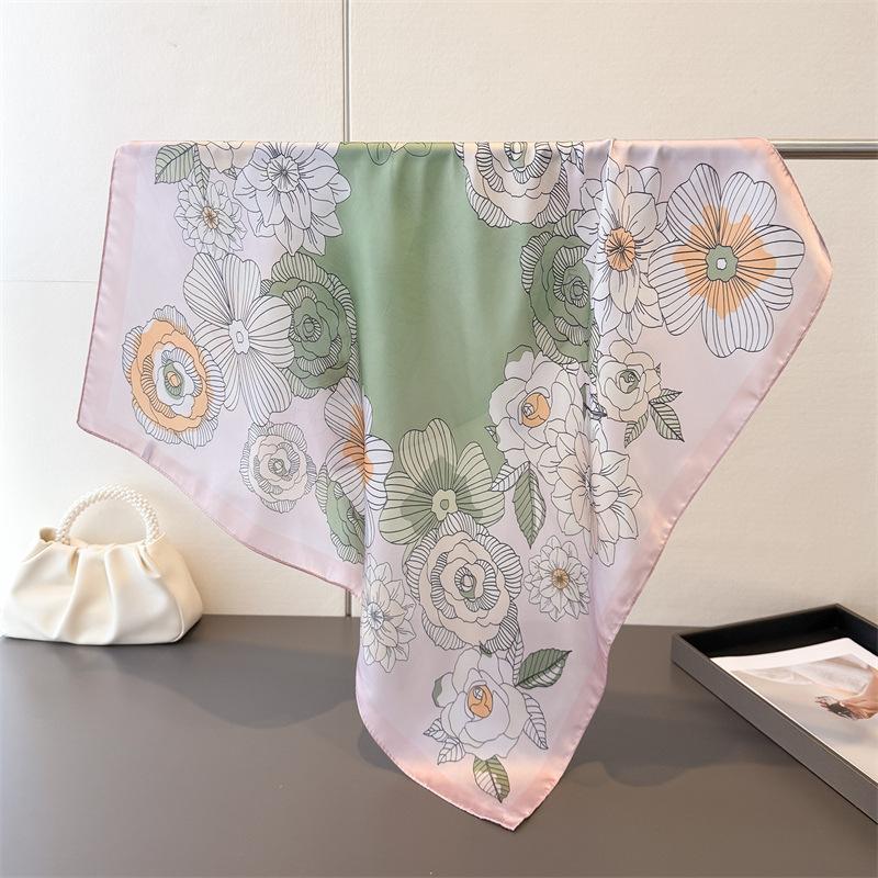 Luxury Floral Print Designer 70Cm Square Silk Women's Scarf Spring Summer Satin Scarves Shawl Headband Bandana Hijab Wrap