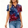 Women’s Short Sleeve Polo Shirt Paint Splatter Printed Button Down Casual Top with Star Pattern for Everyday Wear