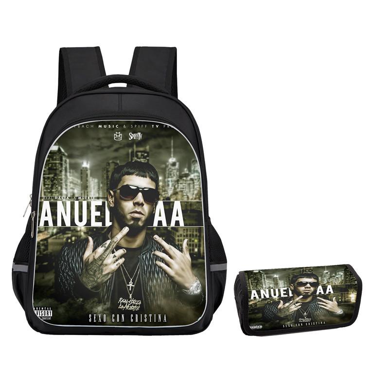 Mochila Anuel Aa para Hombre y Mujer Bolsa Escolar Casual Gran Capacidad Caja de Almacenamiento para Material Escolar Tipo Solapa