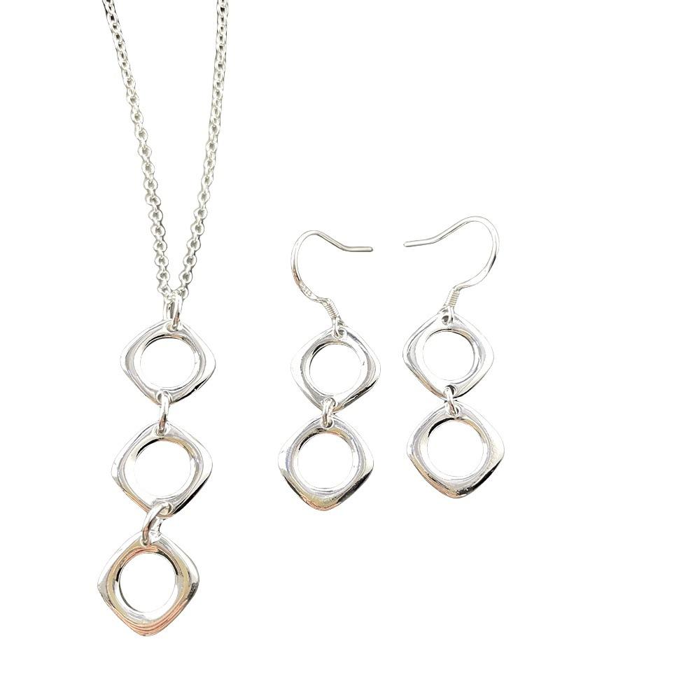 Jewelry Diagonal Square Necklace Earrings Set T130
