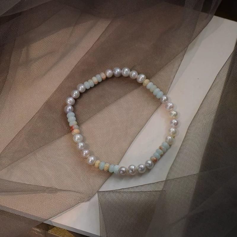 

Pearl Pastel Beaded Bracelet – Handmade Natural Stone Stackable Bracelet for Women, Dainty Boho Jewelry Gift різнокольоровий