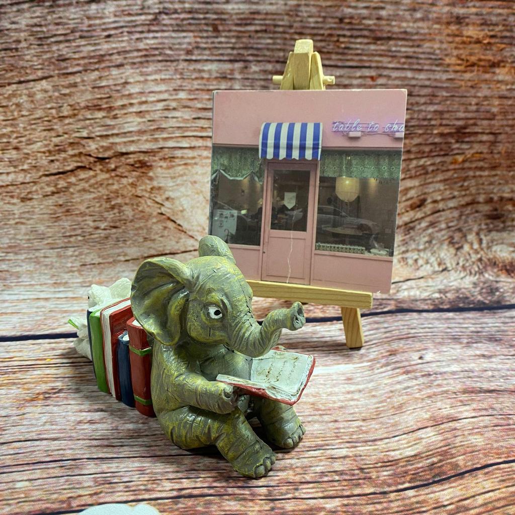 Elephant and Rabbit Reading Garden Resin Ornament for Home or Office Decor