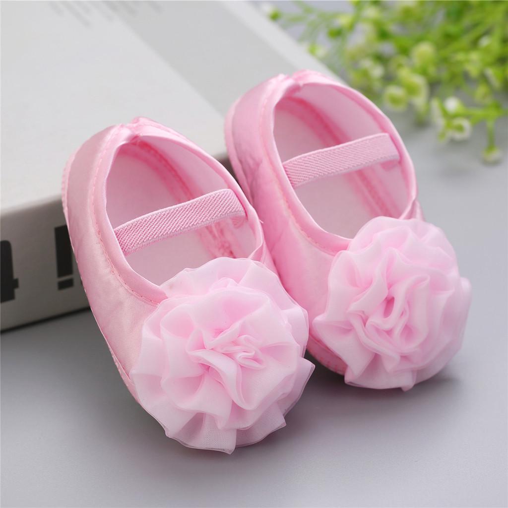 Newborn Baby Girls 1PC Hair Belt + Flowers Applique Soft Sole Single Shoes