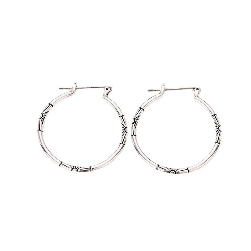 Retro Antique Silver Loop Earrings, Court Character Design Large Earrings, Floral Flower Ear Buckles