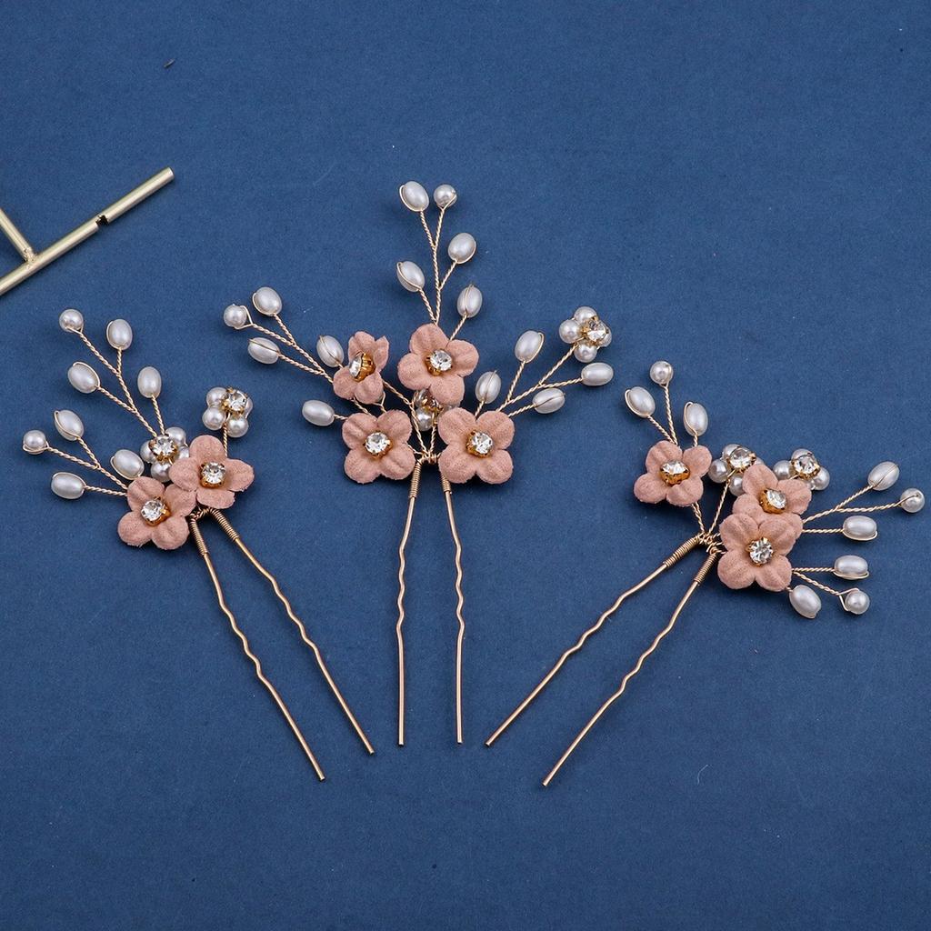 Mori pearl hairpin women's antique Hanfu hair accessories hand-woven ceramic flower hairpin U-clip hair accessories