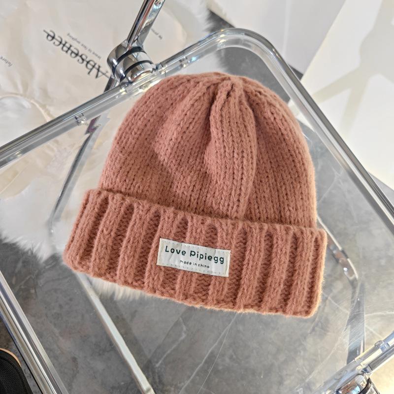 Hat women's winter wool hat big head circumference dome thread hat warm versatile purple thick thread loose knitted hat tide