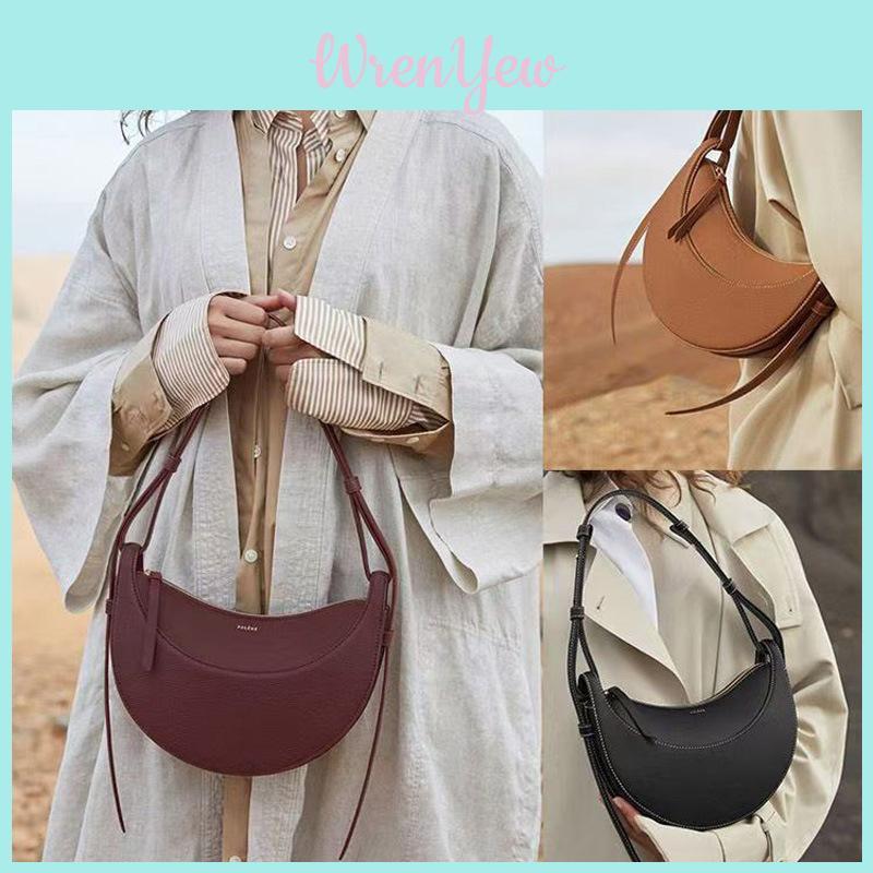 Solid Color Crescent Shaped Shoulder Bag Pu Leather Womens Crossbody Purse For Daily Use
