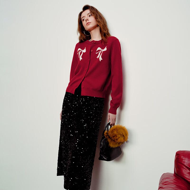 Chuyu Women's Bowknot Jacquard Knit Cardigan