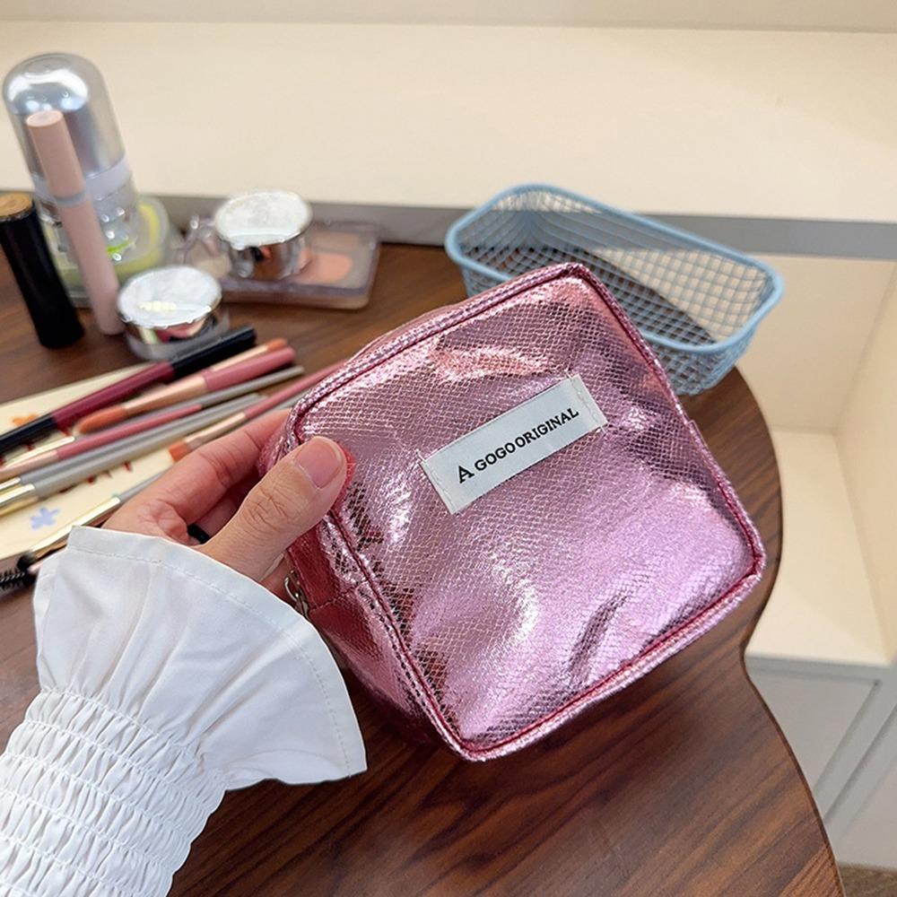 

New Shiny Sequins Makeup Bag Large Capacity Silver Cosmetic Bag Solid Color Sanitary Pad Organizer Women розовый