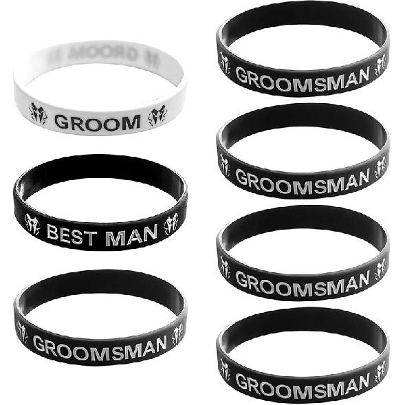 LADY&HOME Bachelor Party Bracelets,7 Pcs Silicone Groomsmen Wristbands Groomsman Gifts for Wedding,Groomsmen Proposal Bold