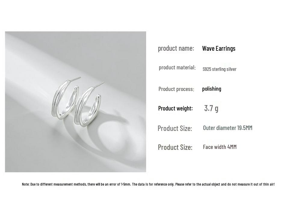 Korean Style Retro C-Shaped S925 Sterling Silver Earrings