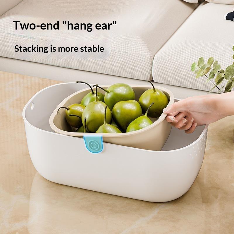 Double Layer Drain Basket Snacks Dried Fruit Box Thickened Household Fruit Plate Kitchen Drain Tray 1Pc