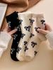 Australian Wool Socks for Women, Autumn and Winter, Fleece-Lined, Thickened, Warm, with Bow, Home Maternity Socks, Plush Floor Sleep Socks