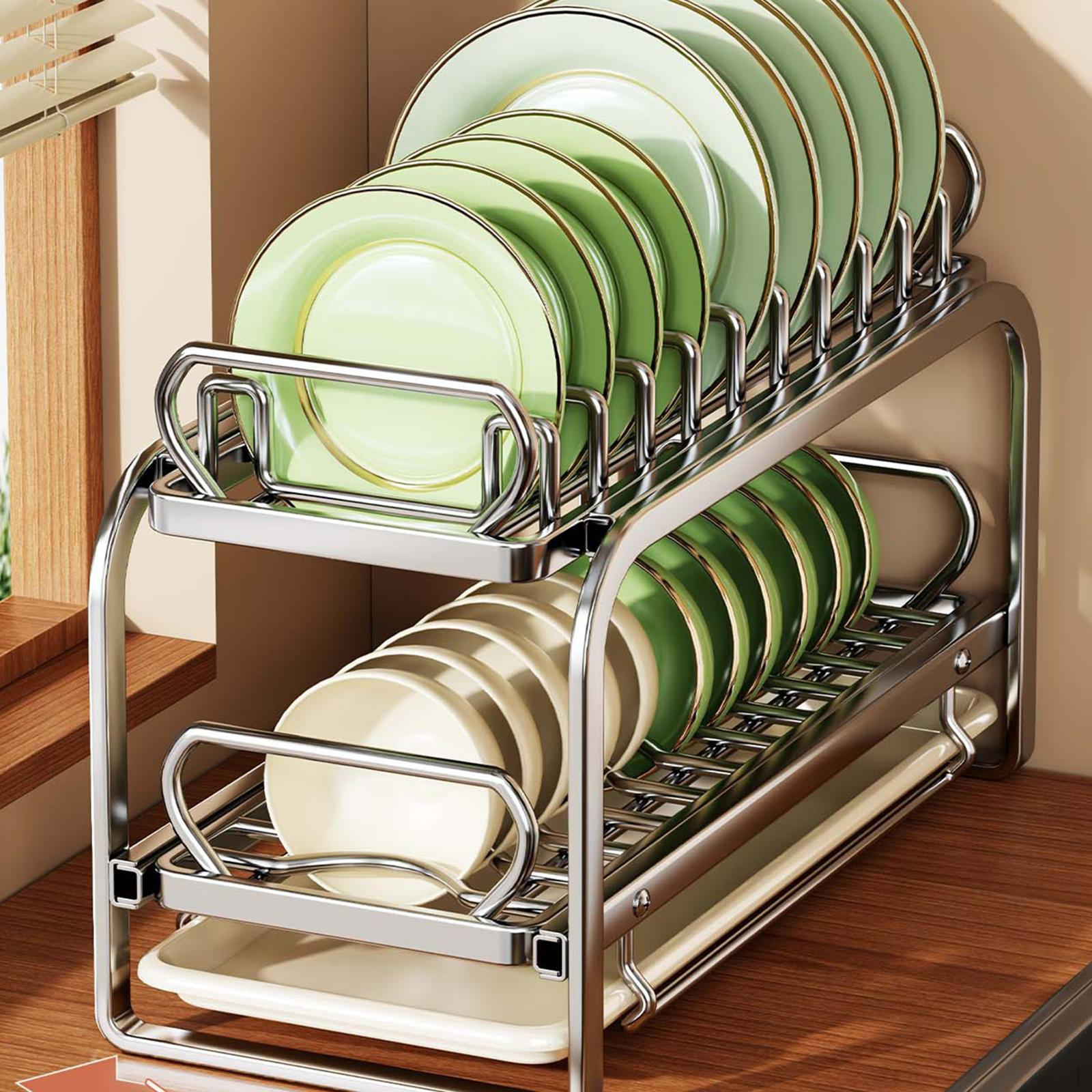 

Органайзер для сушки посуды с большой вместимостью, 2-ярусный многофункциональный с подставкой для столовых приборов M