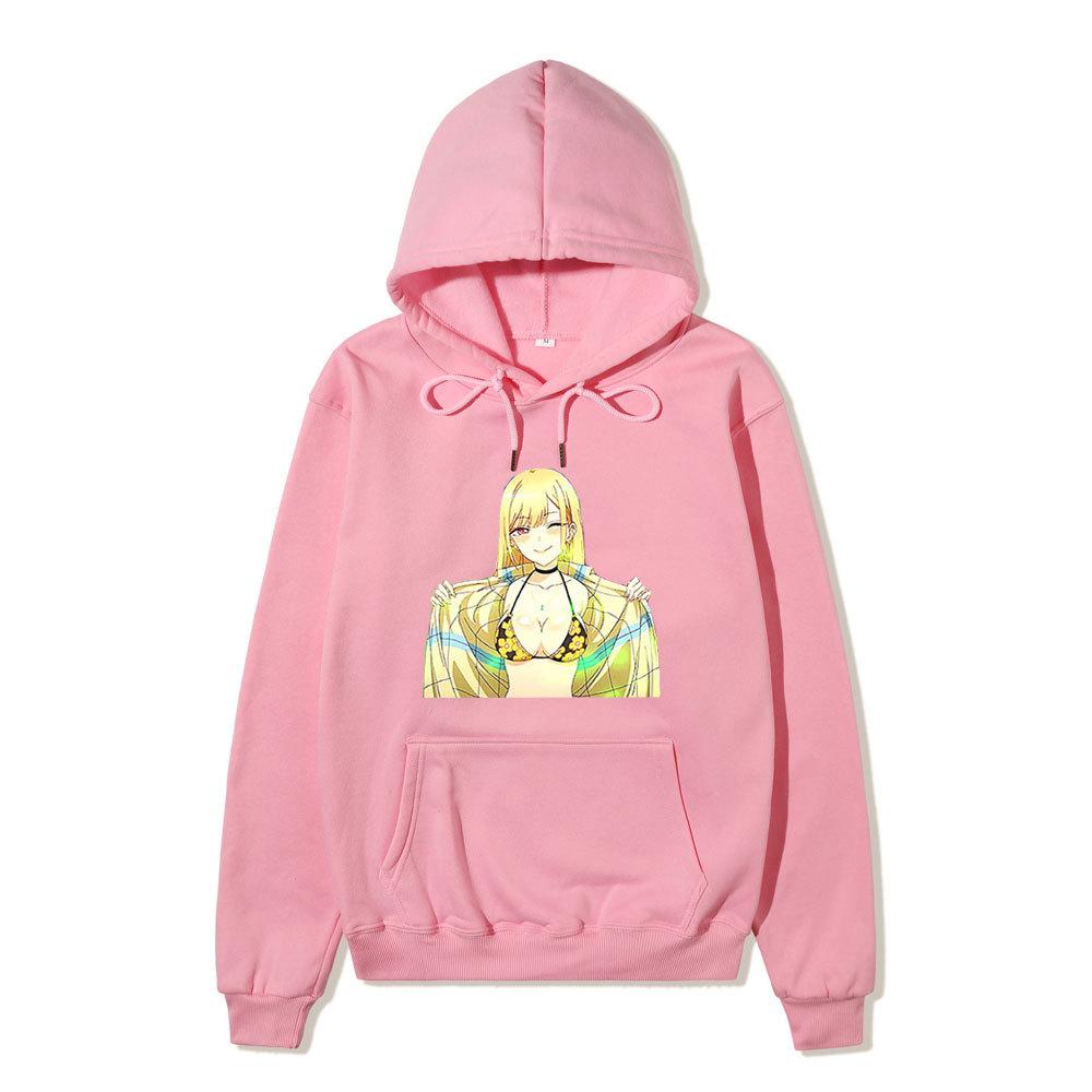 My Dress-Up Darling Marin Kitagawa Unisex Fleece Hoodie Anime Character Front Print Long Sleeve Casual Pullover Sweatshirt