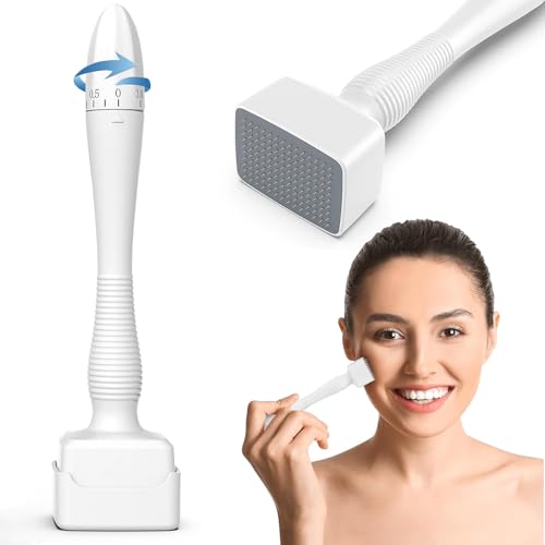 SrDiot Derma Stamp, 140 Needles, Adjustable from 0-3.0mm, Derma Roller for Cosmetic Acupuncture and Microneedling, for Skin Rejuvenation, Scalp Remova