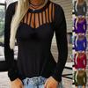 Fashion Women Solid Color Hollow Long Sleeve Top Casual Pullover T-shirt Tops