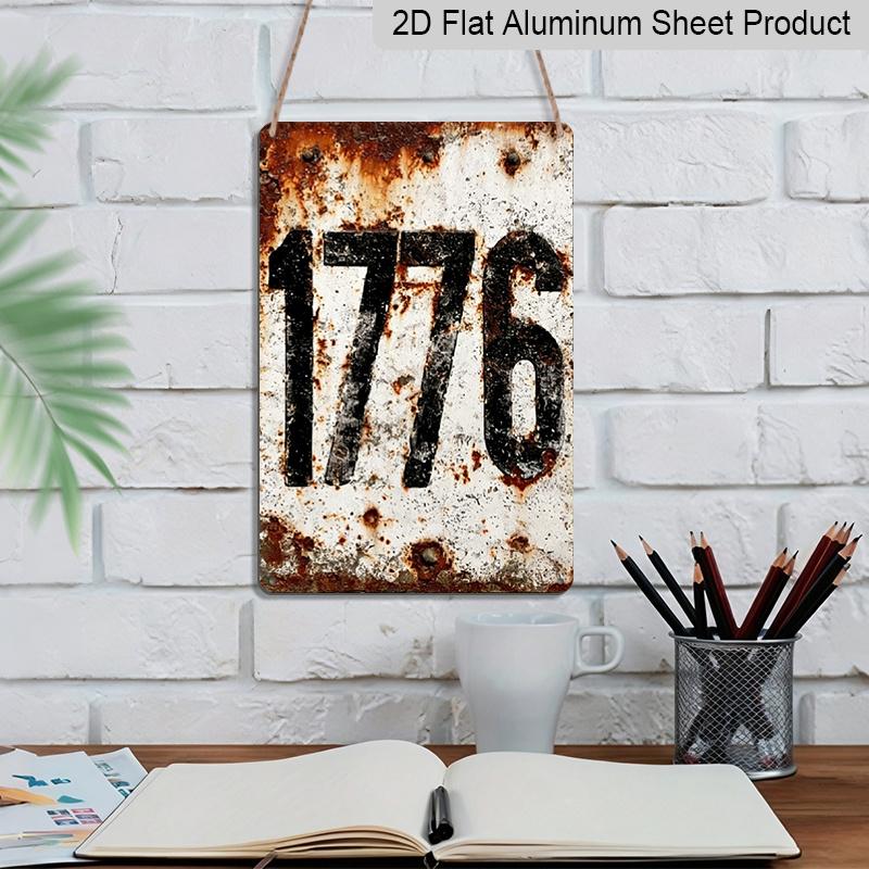 2D Flat Metal Sign | Vintage Aluminum Wall Decor with Rustic American Revolution Theme and Bold '1776' Numbers, Heavy-Duty for Living Room, Bar