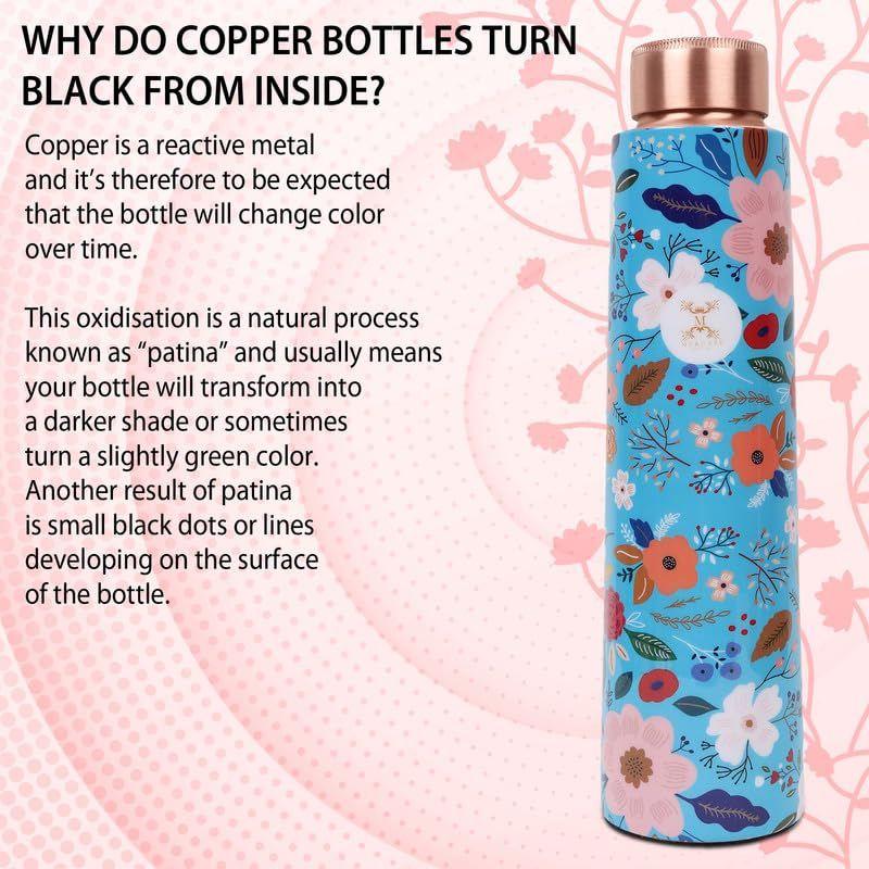 Copper Water Bottle - Joint Less, Leak Proof, Multi Colored Design Colored Design, Leakproof, Ideal for Active Lifestyles - (900ml)