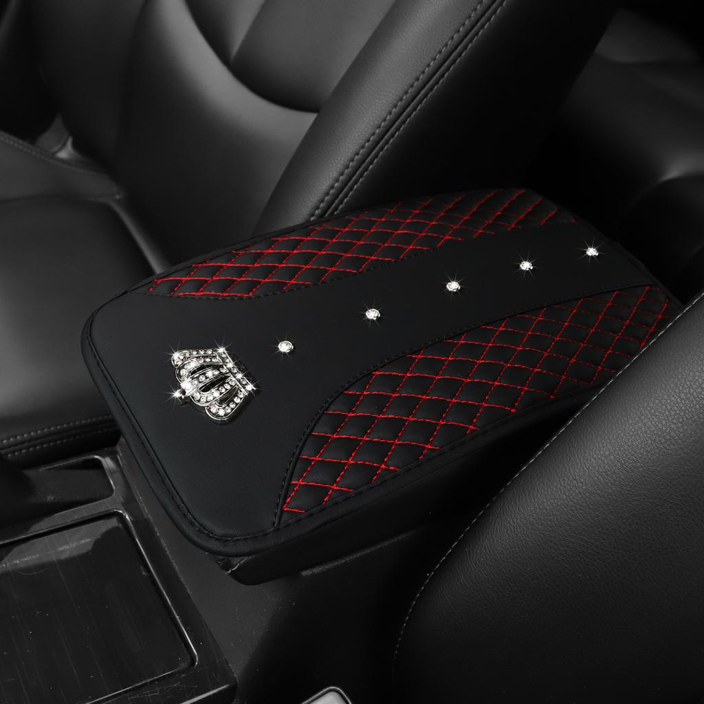 an artificial leather embroidered stereo diamond-encrusted crown Blingbling new car armrest upholstery for men and women