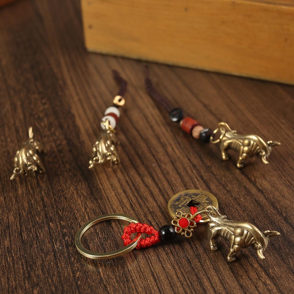 Brass Zodiac Keychain Pendant Zodiac Cow Car Bag Pendant Five Emperors Money Cow Copper Products