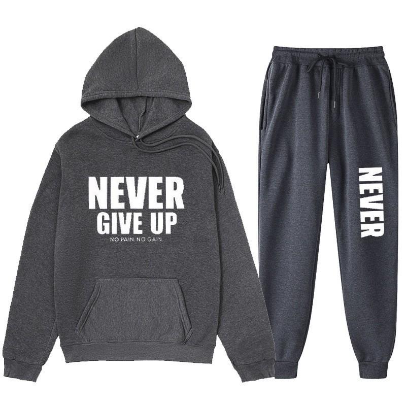 Herren Hoodie mit Buchstabenprint Set - Langarm Rundhals Oberteil Jogginghose Fleecegefüttert Lässiges Outfit Herbst