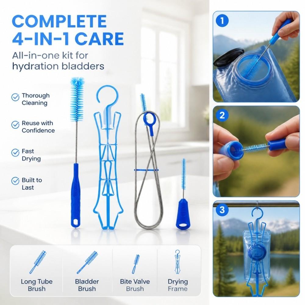 4-in-1 Water Reservoir Cleaning Tools Flexible Hose Brush Set Camping