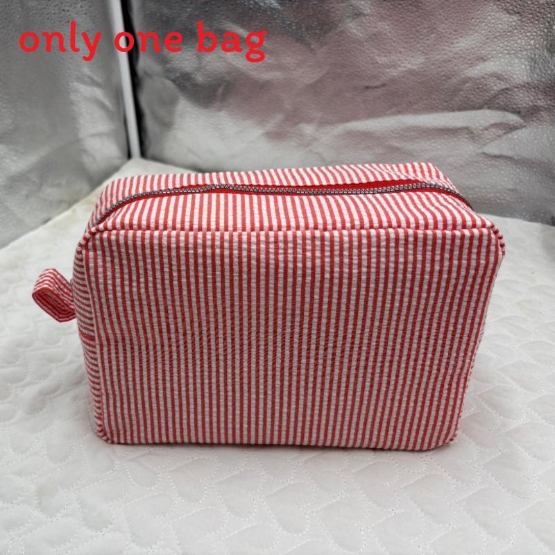 Vintage Striped Makeup Bag With Zipper Closure For Travel And Daily Use