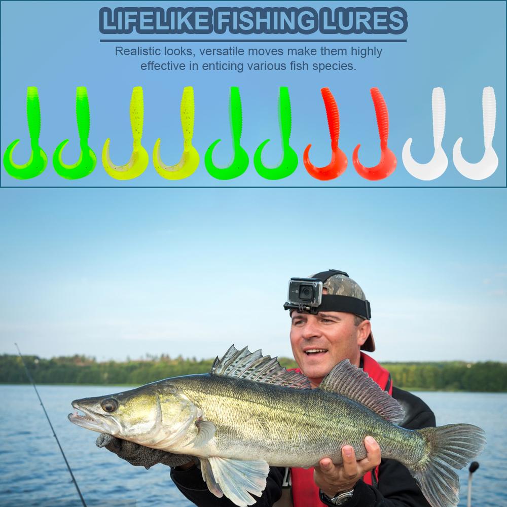 FTK 45PCS Soft Fishing Lures Kit Silicone Lure Set Artificial Bait Worm with Crank Jig Head Hook Fishing Tackle Set with Box