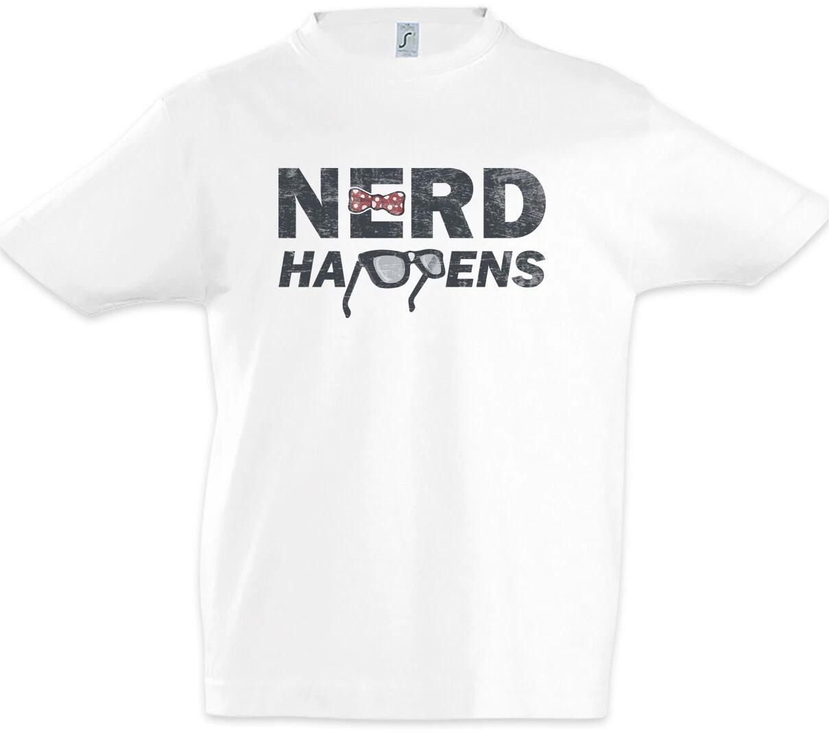 Nerd Happens Kids Boys kids boys T-Shirt Geek Nerd Smart Gamer Computer Scientist Fun Glasses 130