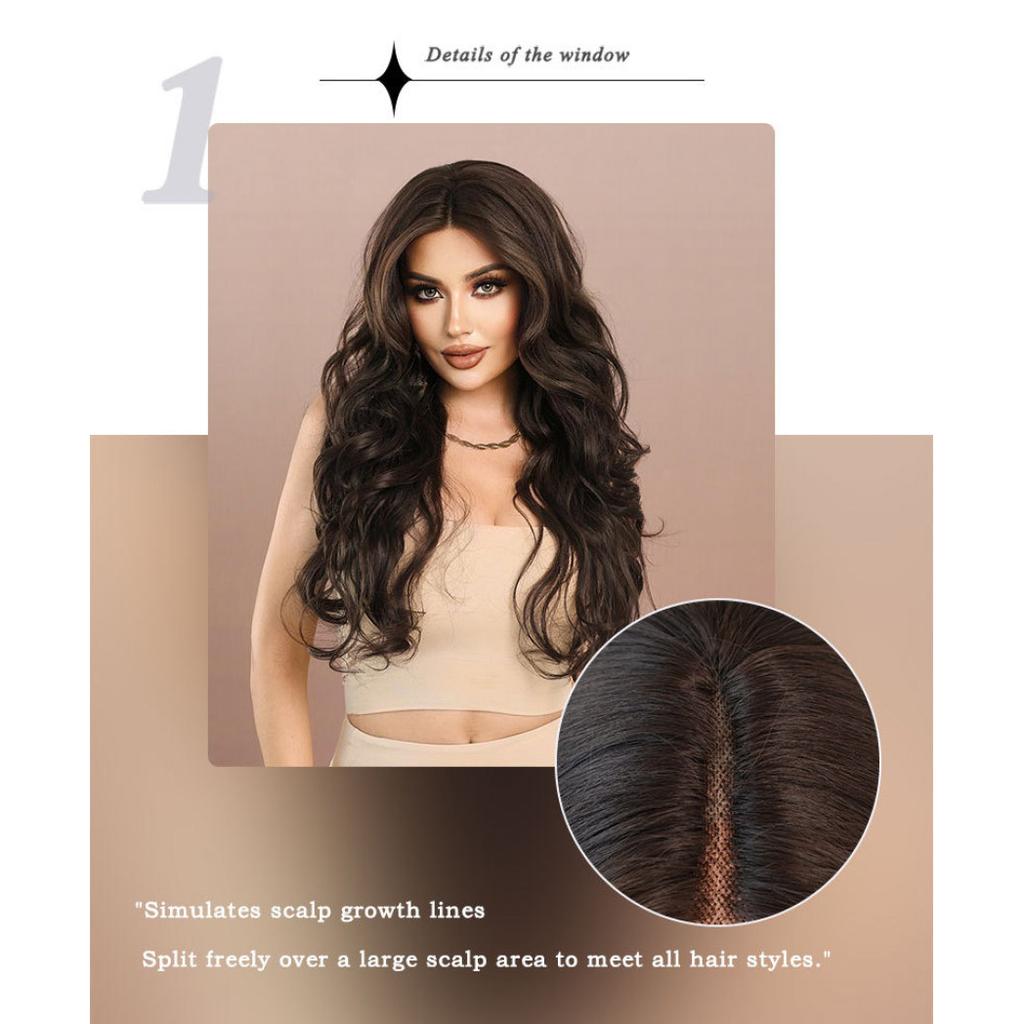 New Ladies Wig T-Part Lace Wigs Black and Brown Big Waves Mid-point Lace Wig Full Headgear Beauty Decoration