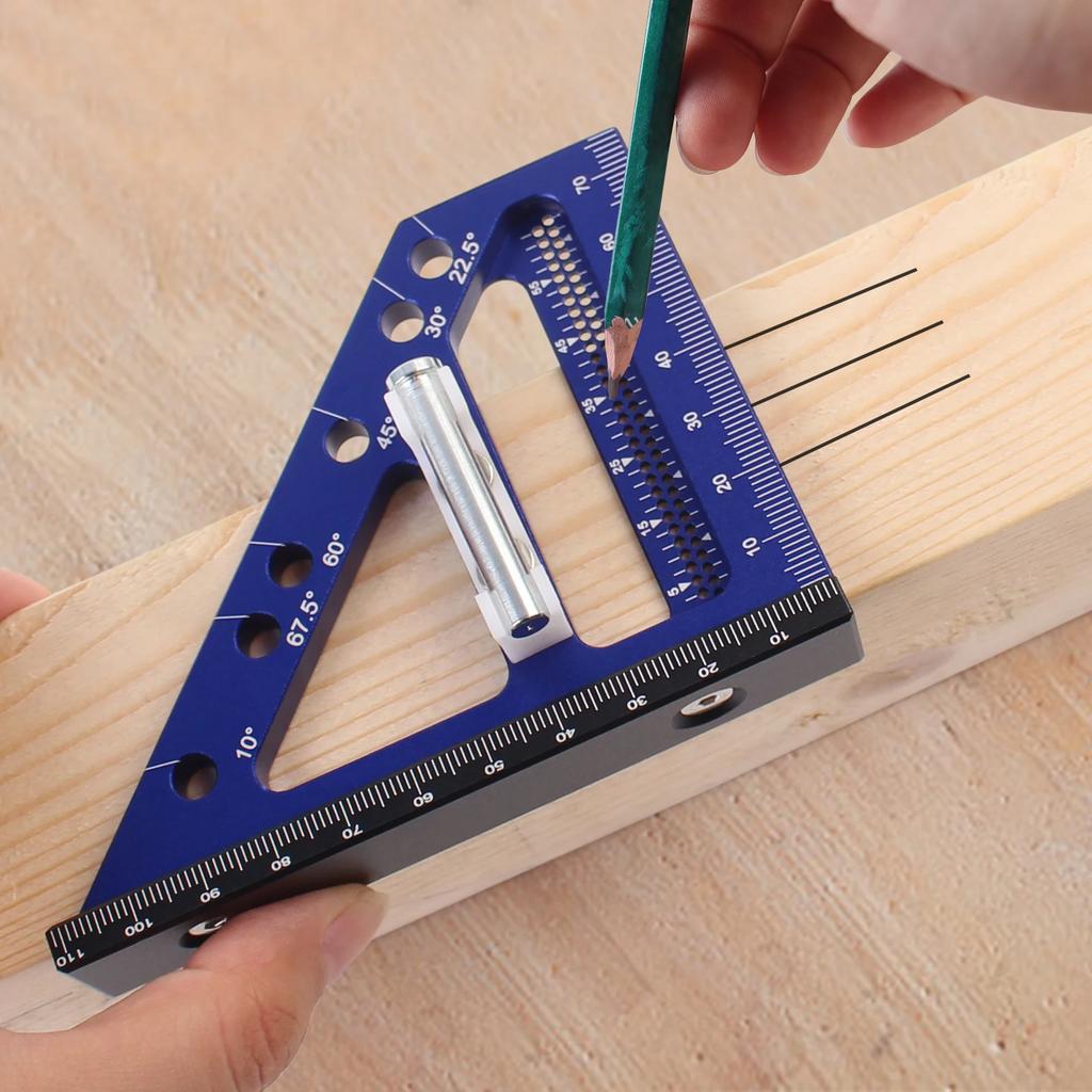 1Pc Carpenter Square Hole Scribing Ruler 22.5-90 Degree Measuring Ruler with Angle Pin Construction Precision Woodworking Tool