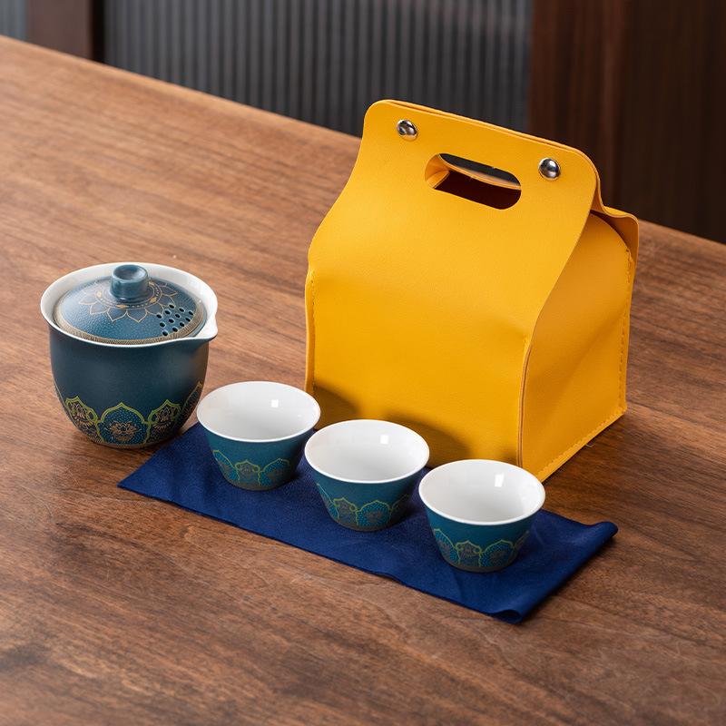 

Чайный дорожный набор Гуочао высокого класса, бытовые подарки высокого класса для бизнеса, легкая роскошь, один чайник и три чашки, памятные сувениры