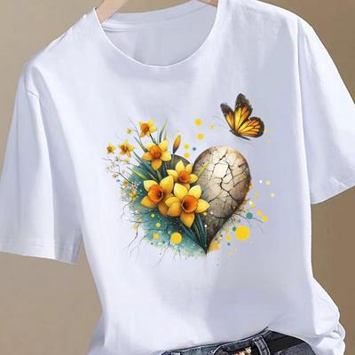 (Asian Size) Love Heart Butterfly Women Printing Fashion Tee Top Clothing T Shirt Woman Print Female Short Sleeve Graphic T-shirts