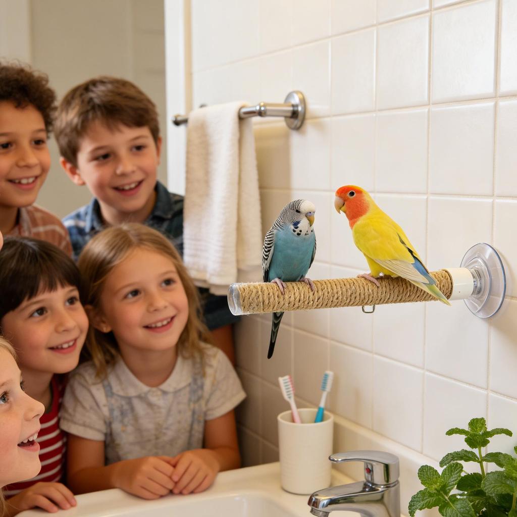 Bird Rope Perch Portable Suction Cup Stand Parrot Standing Toy For Climbing For Window Tiles Glass Cage Travel Parakeet Cockatoo