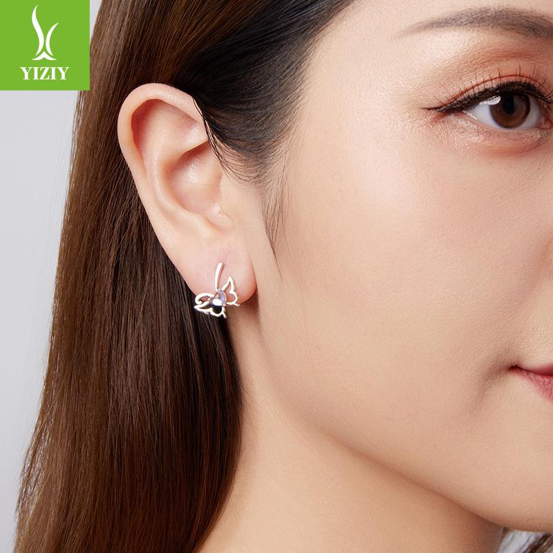 Smart Moonstone Butterfly Stud Earrings Female, Mori Small Fresh S925 Sterling Silver Stud Earrings