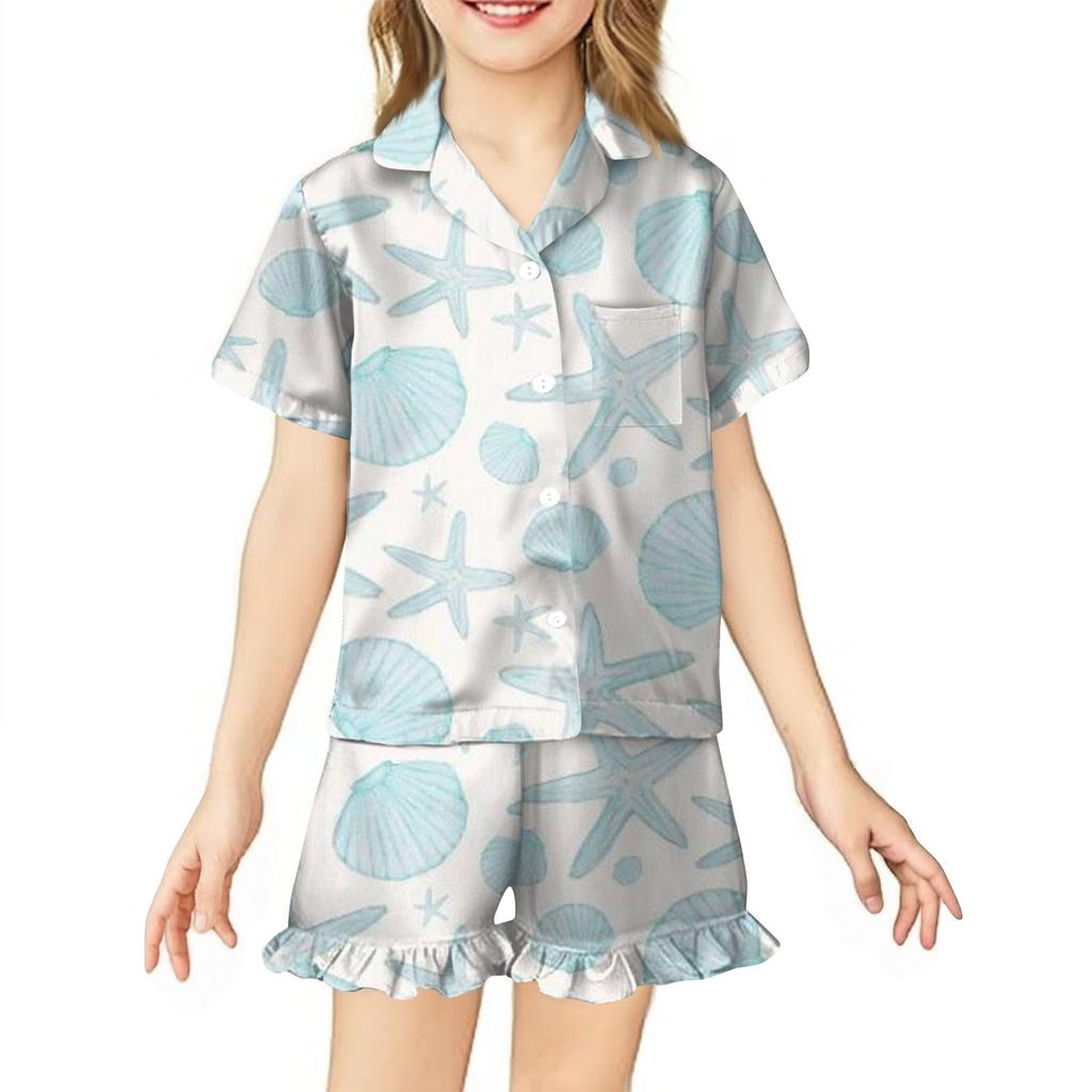 Kinder Hauskleidung Pyjama Set Kurzarm Oberteil Shorts Zweiteiliges Set Oberbekleidung Spiel Strickjacke Kleidung