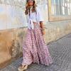 2023 Summer European & American Casual Women's Printed Long Dress with Elastic Waist for Vacations
