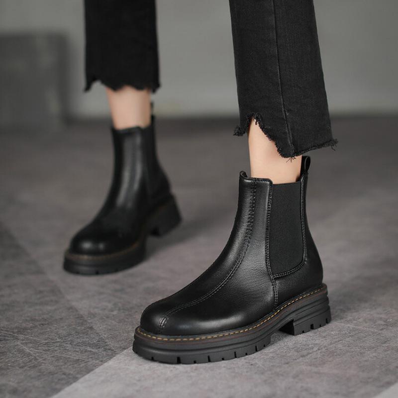 Korean Version of Round Head Sleeve Knight Boots Thick-soled Non-slip Large-size Women's Boots Autumn and Winter Medium Boots Women's Solid Color Med