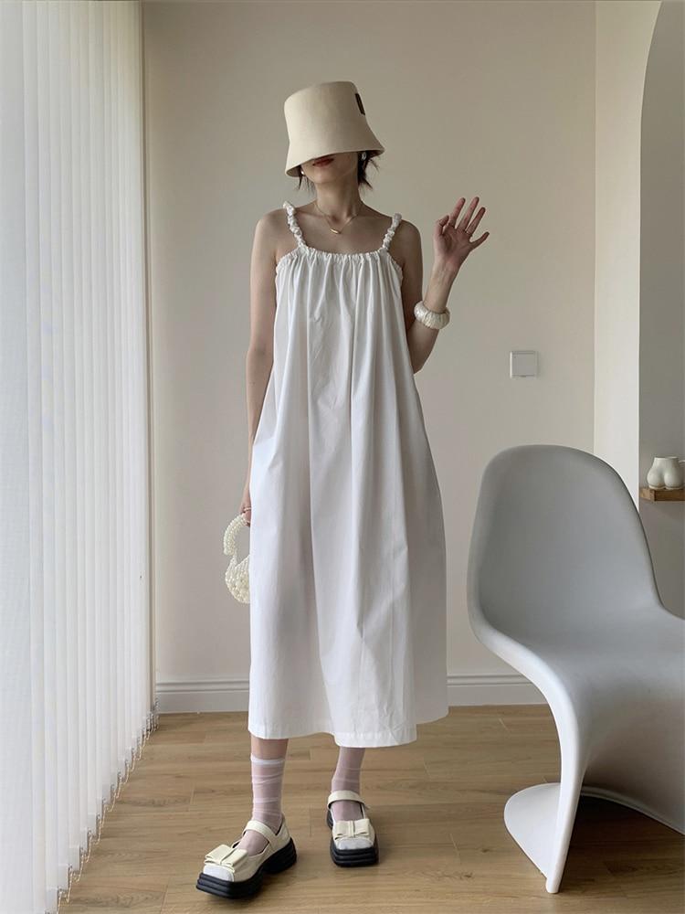 Xitao Czarna Sukienka na Ramiączkach Casual Damska Moda Luźna Bez Rękawów DMJ1938