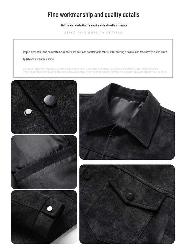 2025 Autumn/Winter Plus Size Men's Suede Leather Warm Jacket with Lapel