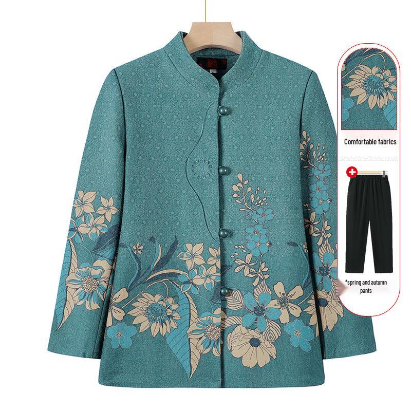Elderly Women's Spring Coat, New Style for 60-70-Year-Olds, Stand-Up Collar, Long-Sleeve Top for Grandma