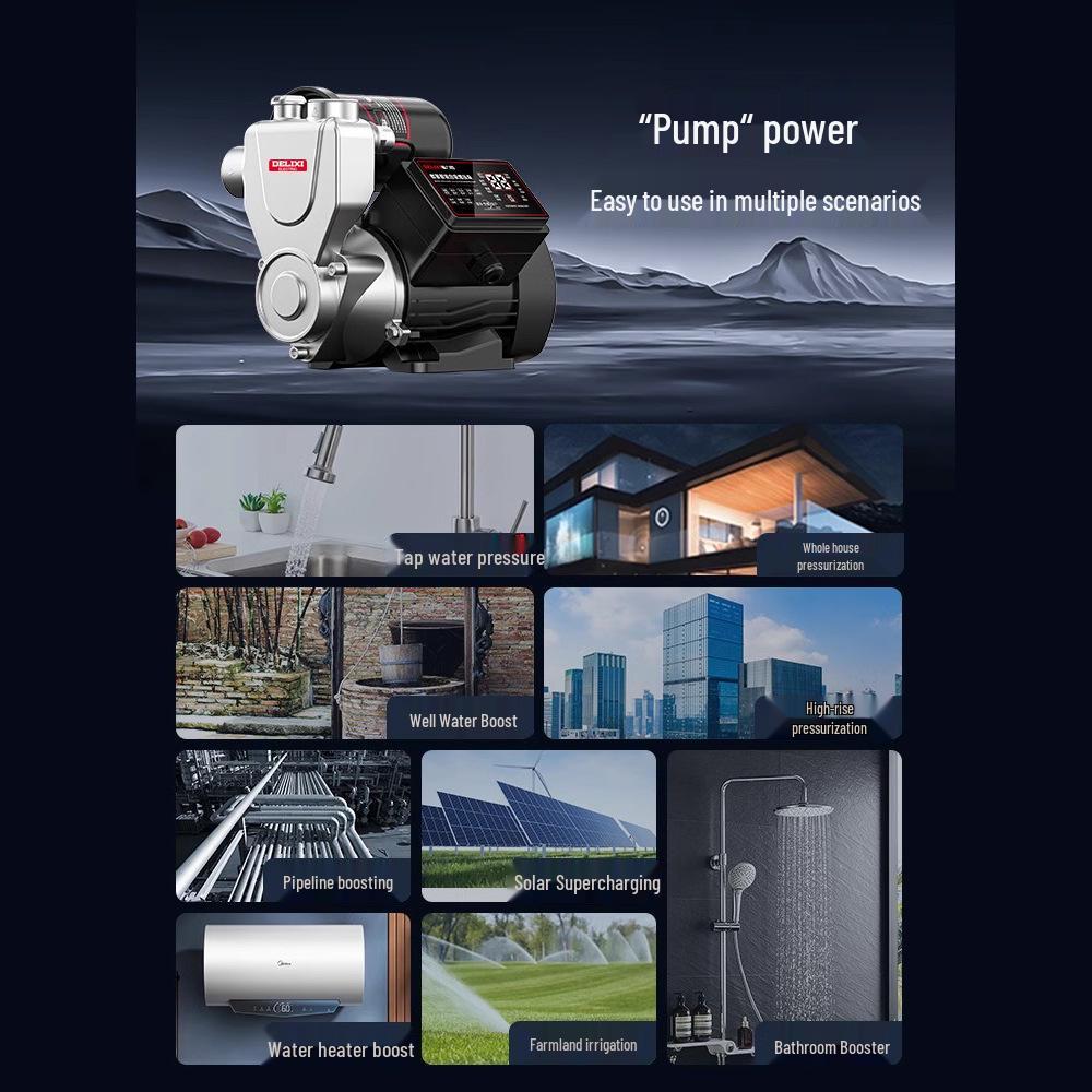 

Delixi Stainless Steel Silent Booster Pump: Fully Automatic, Self-Priming for Whole House Water Pressurization and Suction. Mechanical Brake W790 - Standard Edition