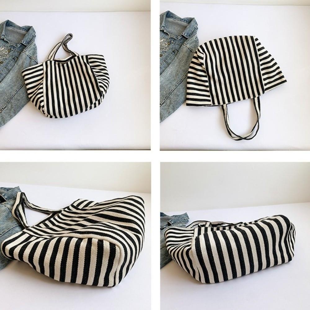 Shopping Bag Cloth Shoulder Bag Shoulder Pouch Tote Bag Simple Fashion Stripe Underarm Bag  Girls