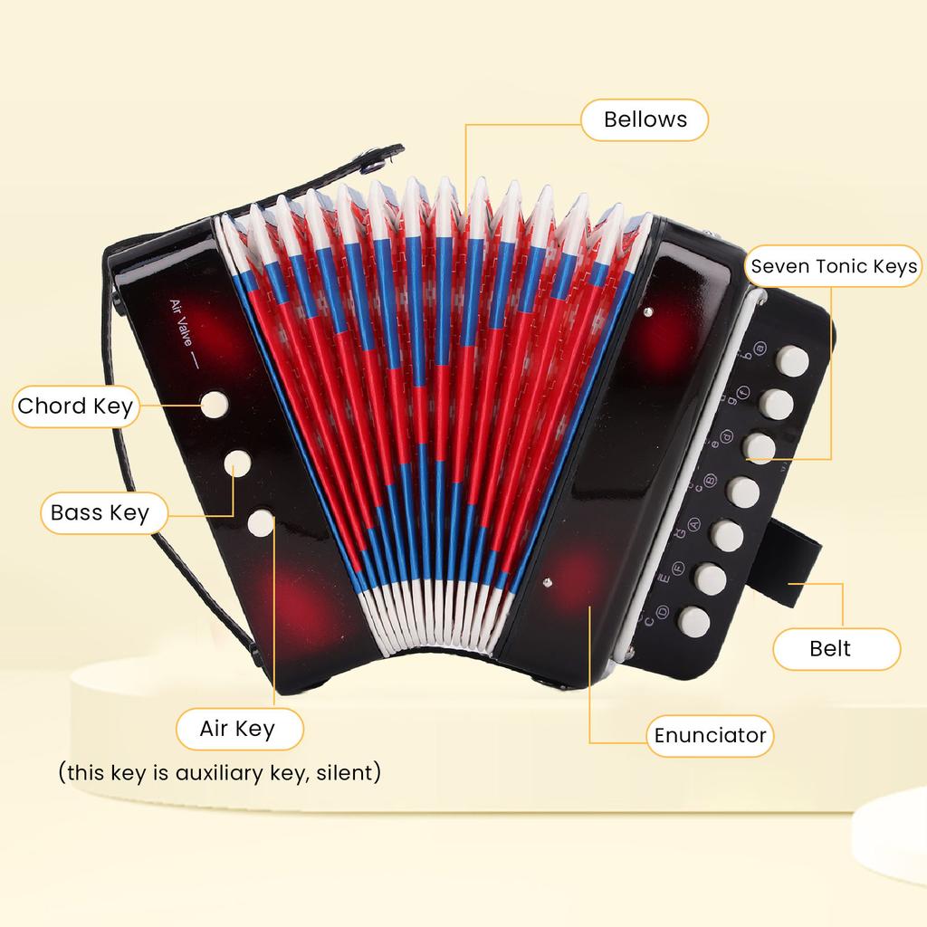Button Accordion for Beginners 7 Keys Control 2 Bass Kids Educational Musical Instrument Stage Performance Practice