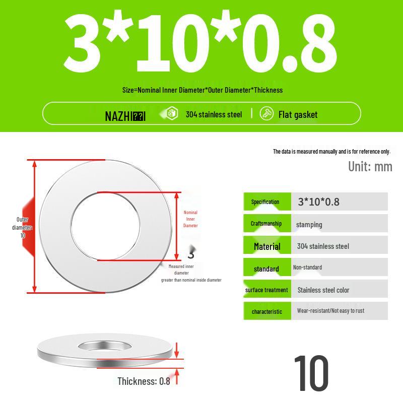 Thickened 304 Stainless Steel Flat Washer Spacer (M4-M8)