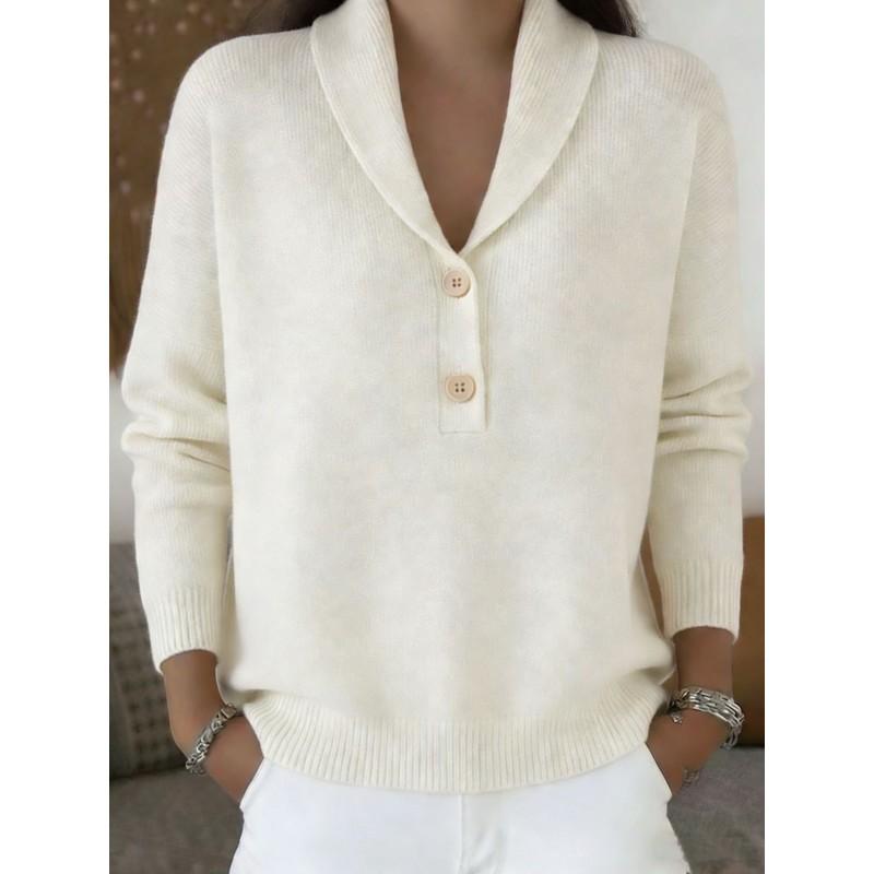 Womens Knit Button-Up Polo Collar Sweater Loose Fit Casual Long Sleeve Winter 2026