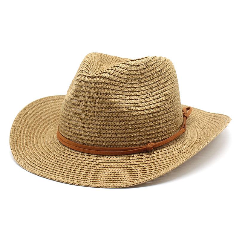 Summer Double Belt Jazz Straw Hat Men'S Shade Sunscreen Straw Hat Women'S Western Cowboy Trend Hat
